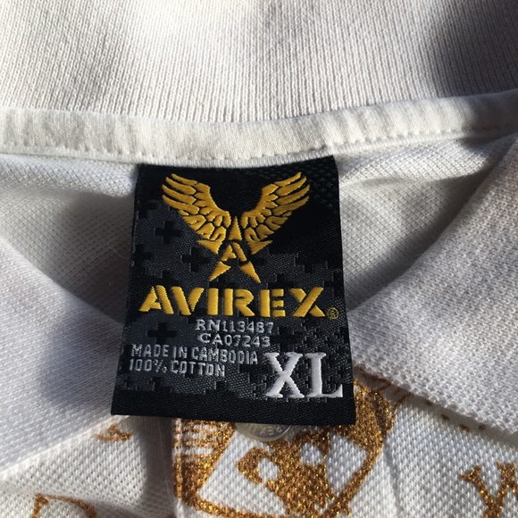 Brand New Avirex White Polo Size XL, Gold Designs - Picture 4 of 6